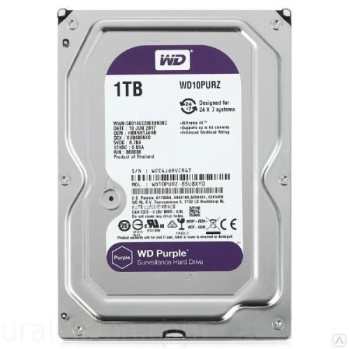 Жесткий диск SATA-3 1Tb WD Purple 5400rpm Cache 64MB